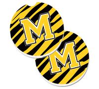 Juego de 2 posavasos para coche Caroline's Treasures con monograma inicial M y rayas de tigre - negro y dorado CJ1026-MCARC 2.56 Multicolor