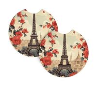 Juego De 2 Posavasos para Coche Flower Vintage De París Posavasos De Soporte De Bebidas Personalizados Universales Alfombrillas para Tazas, para Auto, Cocina, Oficina, 6.9cm