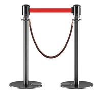 Juego de 2 Postes Separadores Catenarias con Base de Hierro Fundido en Forma de U para Tiendas y Restaurantes(Gray,200cm/6.6ft)