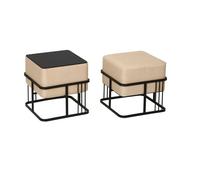 Juego de 2 puff tas reversibles apilables cuadrados 38x38x38 cm beige [en.casa]
