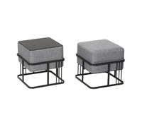 [en.casa] Puff Tas Juego de 2 Taburetes Apilables Reversibles Reposapiés Silla Tocador Diseño 2 en 1 Asiento Acolchado Tablero de Mesa Cuadrado MDF Metal 38x38x38 cm Gris Claro
