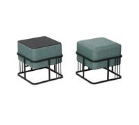 [en.casa] Puff Tas Juego de 2 Taburetes Apilables Reversibles Reposapiés Silla Tocador Diseño 2 en 1 Asiento Acolchado Tablero de Mesa Cuadrado MDF Metal 38x38x38 cm Verde