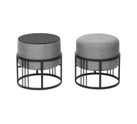 Juego de 2 puff tas reversibles apilables redondos 38 x ø38 cm gris claro [en.casa]