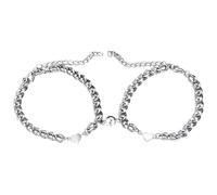 Juego de 2 pulseras a juego para parejas con dije de corazón, cadena cubana de aleación ajustable de plata para aniversario de boda, pulseras de conexión romántica para dos