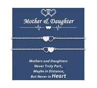 Juego de 2 pulseras con dije de corazón para madre, hija, hermana, pulseras de amistad ajustables de acero inoxidable a juego para mujeres, niñas, mamá, mejor amiga, regalo de larga distancia para