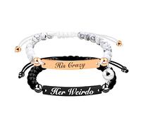 Juego de 2 pulseras magnéticas de corazón hechas a mano para parejas, pulseras de ágata blanca turquesa y negra para mujeres y hombres, pulseras I Love You Forever His and Her para novio, novia,