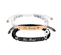 Juego de 2 pulseras magnéticas de corazón hechas a mano para parejas, pulseras de ágata blanca turquesa y negra para mujeres y hombres, pulseras I Love You Forever His and Her para novio, novia,