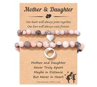 Juego de 2 pulseras para madre e hija para el primer día de clases, pulseras de cuentas rosas para mamá e hija, pulseras de deseos a juego, Refer to description, Piedra, Unisex