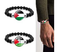 Juego de 2 pulseras para mujer palestinas, pulseras unisex con perlas con las banderas de Palestina e Israel.