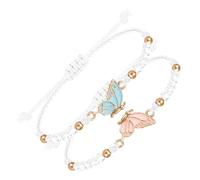 Juego de 2 pulseras para parejas, pulseras de mariposa, hebras ajustables, pulseras de la amistad, colgantes hechos a mano, joyas para parejas, parejas, amigas, pulsera de actividad, talla única, Hilo