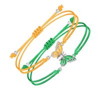 Juego de 2 pulseras para parejas, pulseras de mariposa, hebras ajustables, pulseras de la amistad, colgantes hechos a mano, joyas para parejas, parejas, amigas, pulsera de actividad, talla única, Hilo