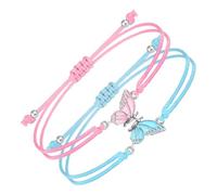 Juego de 2 pulseras para parejas, pulseras de mariposa, hebras ajustables, pulseras de la amistad, colgantes hechos a mano, joyas para parejas, parejas, amigas, pulsera de actividad, talla única, Hilo