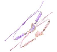 Juego de 2 pulseras para parejas, pulseras de mariposa, hebras ajustables, pulseras de la amistad, colgantes hechos a mano, joyas para parejas, pulseras de actividad para mujeres, parejas, amigas (F