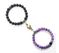 Juego de 2 pulseras románticas de cuentas de 8 mm, con imán para apretón de manos, ajustable, para mujeres y hombres, hecho a mano, regalo para parejas, juego de 14