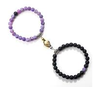 Juego de 2 pulseras románticas de cuentas de 8 mm, con imán para apretón de manos, ajustable, para mujeres y hombres, hecho a mano, regalo para parejas, juego de 13