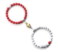 Juego de 2 pulseras románticas de cuentas de 8 mm, con imán para apretón de manos, ajustable, para mujeres y hombres, hecho a mano, regalo para parejas, juego de 15