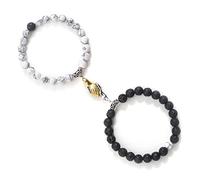 Juego de 2 pulseras románticas de cuentas de 8 mm, con imán para apretón de manos, ajustable, para mujeres y hombres, hecho a mano, regalo para parejas, juego de 8