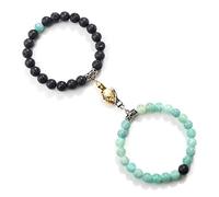 Juego de 2 pulseras románticas de cuentas de 8 mm, con imán para apretón de manos, ajustable, para mujeres y hombres, hecho a mano, regalo para parejas, juego de 12