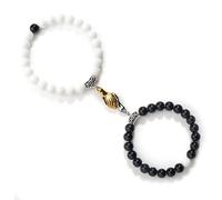 Juego de 2 pulseras románticas de cuentas de 8 mm, con imán para apretón de manos, ajustable, para mujeres y hombres, hechas a mano, regalo para parejas, juego de 3