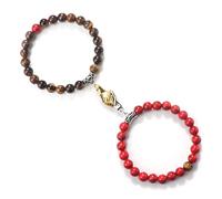 Juego de 2 pulseras románticas de cuentas de 8 mm, con imán para apretón de manos, ajustable, para mujeres y hombres, hecho a mano, regalo para parejas, juego de 17