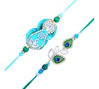 Juego de 2 Rakhi para Brother Rakhi Thread Bracelet Bhai Bhabhi Bhaiya Veera Dora Set Bracelet Peacock Feather Design Rakhee Gift Card Pack for Brother Sister Indian Traditional Raksha Bandhan
