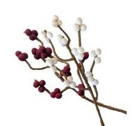 Juego de 2 ramas con bayas en blanco y rojo oscuro de fieltro con tallo flexible, 30 cm, flores decorativas hechas a mano para creaciones individuales, regalo sostenible, comercio justo, flores