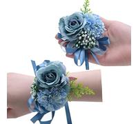 Juego de 2 ramilletes de muñeca de flores de rosa, para hombres, boda, ramillete de rosas blancas para mujeres, novia, dama de honor, ramillete de muñeca para decoración de boda, fiesta, baile de
