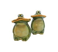Juego de 2 Ranas Decorativas, Ranas de jardín, Ranas, Ranas para jardín, terraza o Estanque, Figuras de Rana de cerámica, sentadas, barnizadas en Verde Oscuro, tamaño: 7 x 7 x 10 cm Aprox.