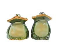 Juego de 2 Ranas Decorativas XL, Ranas, Ranas de jardín, Ranas para jardín, terraza o Estanque, Figuras de Rana de cerámica, sentadas, barnizadas en Verde Oscuro, tamaño: 9 x 9 x 12 cm Aprox.