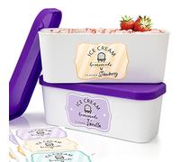 Juego de 2 recipientes reutilizables para helado de 1.6 cuartos cada uno. Perfecto para sorbete casero, yogur congelado o helado. Contenedores de almacenamiento apilables, calcomanías y tapas que se