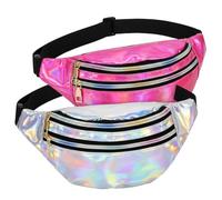 Juego de 2 riñoneras para mujer con purpurina (rosa + plata), riñonera impermeable para festival rave y atuendo de los años 80, riñonera ajustable para fiestas, viajes, deportes y carnaval