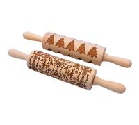 Juego de 2 rodillos de madera para galletas con patrón, rodillo especulativo, rodillo para galletas, rodillo con grabado, rodillo para galletas, rodillo grande con 2 motivos naturales, fabricado en la