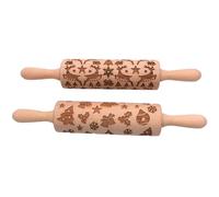 Juego de 2 rodillos de madera para galletas con patrón, rodillo especulativo, rodillo para galletas, rodillo con grabado, rodillo para galletas, rodillo grande con 2 motivos naturales, fabricado en la