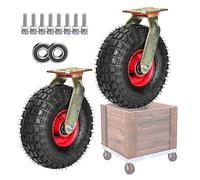 Juego de 2 Ruedas Giratorias para Carrito, Ruedas Neumáticas de Alta Elasticidad, Silenciosas, con Amortiguación Y Doble Rodamiento de Bolas./Swivel/8"(200Mm)