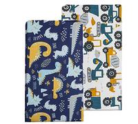 Juego de 2 sábanas bajeras para cama de niño - Estampado de dinosaurios - 120 x 60 cm - 100 % jersey de algodón suave - Protector de colchón para bebé - Sábanas ajustadas para colchones de hasta 15 cm