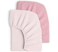 Juego de 2 sabanas Cuna Ajustables para niños, Sabana Bajera Cuna 60x120 Algodon de Muselina, 60 x 120 cm/70 x 140 cm, para Cuna de Viaje, Sabana Bajera Cuna Ajustables para Cama Auxiliar-Rosa pálido