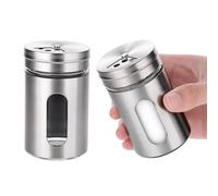 Juego de 2 saleros y pimenteros con agujeros de vertido ajustables con tapa de acero inoxidable, dispensador de especias de acero inoxidable, ideal para Himalaya rosa, sal de mesa, pimienta negra y