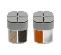 Juego de 2 saleros y pimenteros de plástico, con 4 rejillas, salero pequeño con tapa gris para cocina, restaurante, viaje, camping, 200 ml, transparente