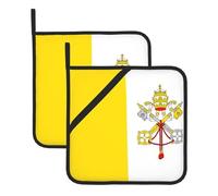 Juego de 2 salvamanteles cuadrados de silicona resistentes al calor con bandera del Vaticano para platos calientes, guantes de horno de cocina con lazo para colgar
