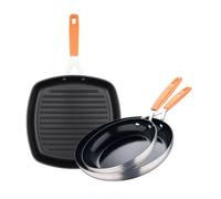 San Ignacio Compact - Juego de 2 Sartenes Ø16Ø28cm + Asador cuadrado 28x28cm en aluminio forjado para inducción COMPACT