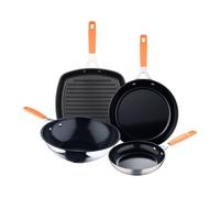 San Ignacio Juego de 2 Sartenes Ø16Ø28cm + Asador cuadrado 28x28cm + Wok Ø28cm en aluminio forjado para inducción COMPACT