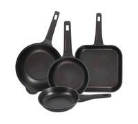 Juego de 2 sartenes ø20ø24cm + sartén grill 28x28cm + wok ø30cm en aluminio fundido color negro copper bergner 4.5 cm