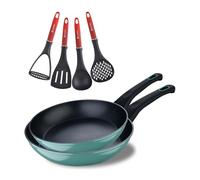 Bergner Classique | Juego de 2 Sartenes de 20 y 26 cm + Set de Utensilios| Fabricadas de Aluminio Forjado |Sartenes Antiadherentes y Utensilios Resistentes | Apta para todo tipo de Cocinas| Verde