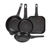Juego de 2 sartenes ø24ø28cm + sartén grill 28x28cm + wok ø30cm en aluminio fundido color negro copper bergner