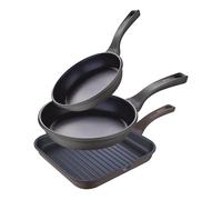 Juego de 2 sartenes ø26ø28cm aluminio fundido + sartén grill 28x28x4,5cm en aluminio forjado con inducción total 3claveles 9 cm