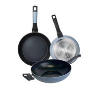 Juego de 2 Sartenes de Ø20Ø26cm + Wok de Ø30cm en Aluminio prensado color Azul NOIA San Ignacio