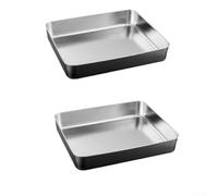 Juego de 2 sartenes rectangulares de acero inoxidable para hornear pasteles, lasaña, bandeja profunda, sin tapa, apta para lavavajillas, color plateado, 33 cm