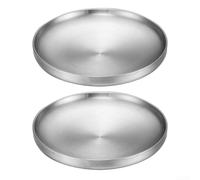Juego de 2 sartenes redondas de acero inoxidable para barbacoa con resistente al calor para servir y preparar filetes, platos de hueso y más (plata, 17 cm)