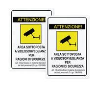 Juego de 2 señales de área videovigilada de plástico 30 x 20 cm | Señalización de seguridad bioadhesiva para interiores y exteriores