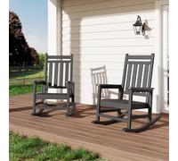 Juego de 2 Silla Mecedora para Exterior, Mecedora jardin de Madera, Mecedora de Respaldo a rayas verticales Moderna, Sillón con Carga de 160 kg, para Jardín, Patio, piscina, 61 x 89 x 102 cm (Negro